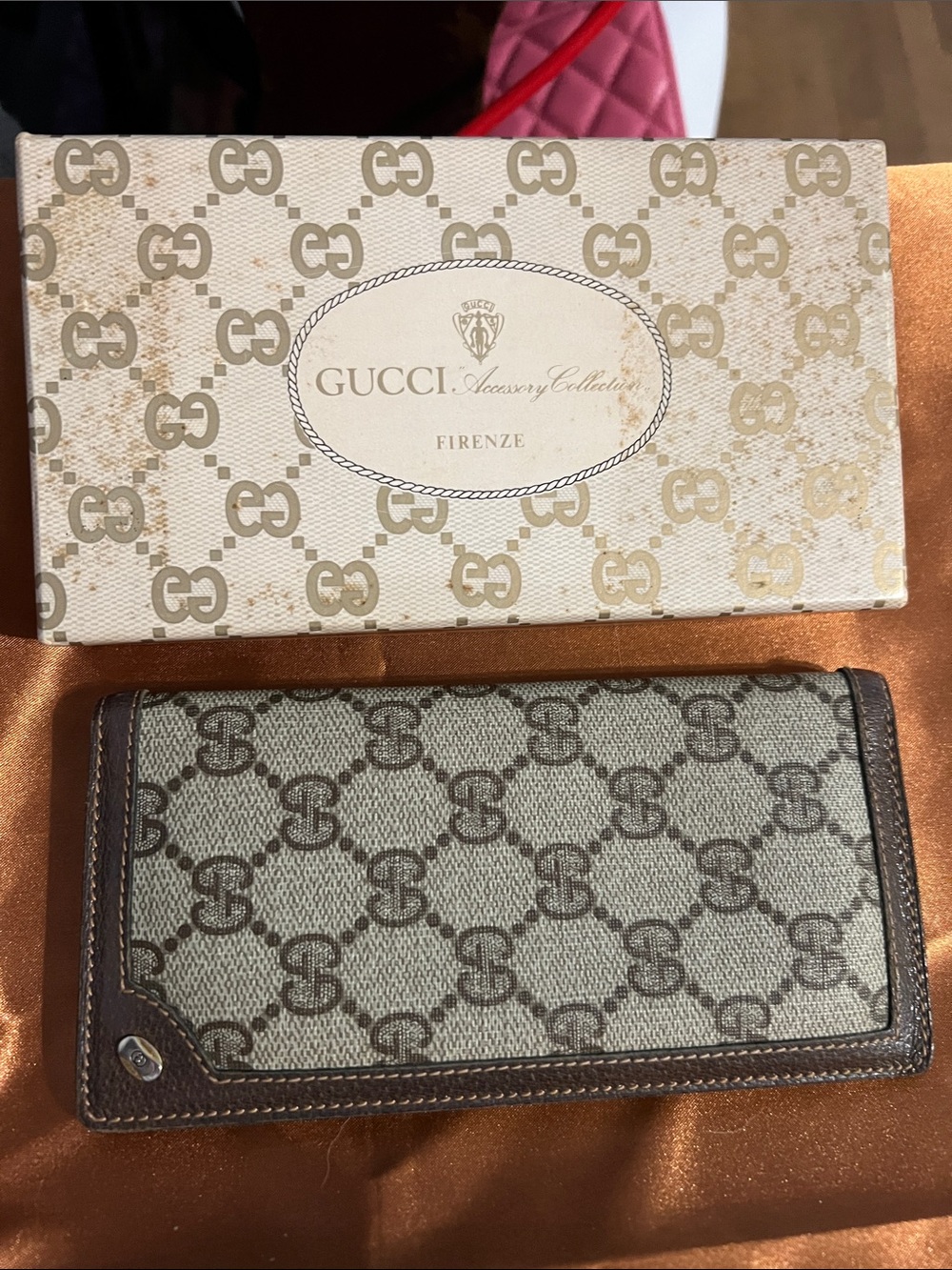 Gucci Beige & Brown GG Monogram Continental Wallet anniversary collection Italy
